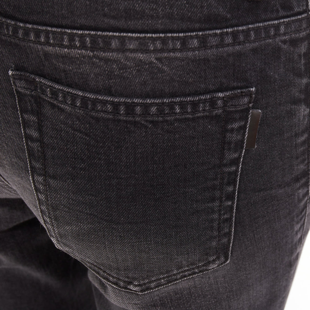 SAINT LAURENT D06 grey washed denim mid waist distressed skinny jeans 26"