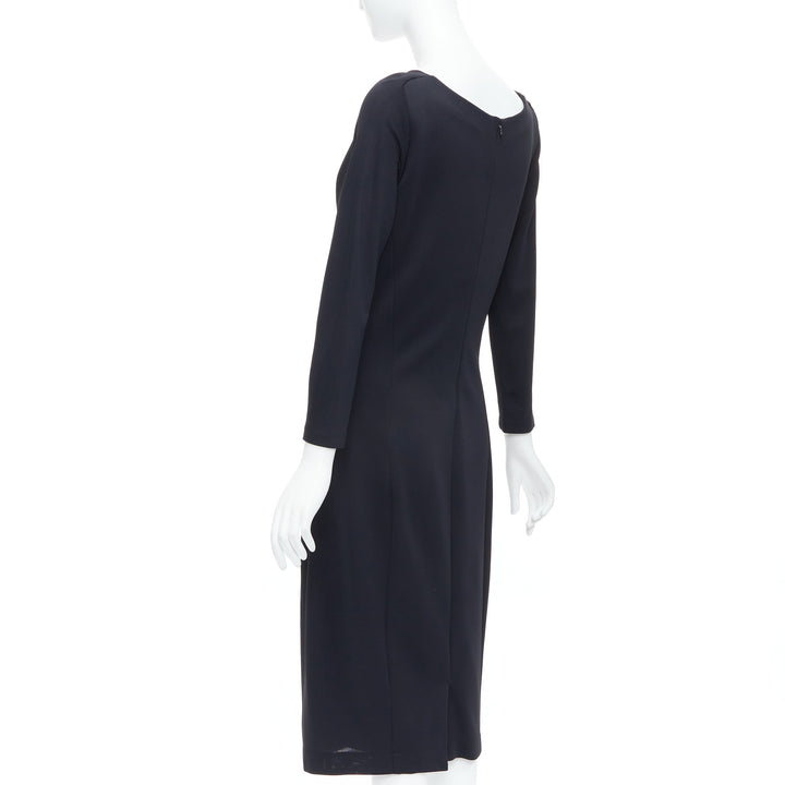 DONNA KARAN black draped cowl neck long sleeve midi dress L