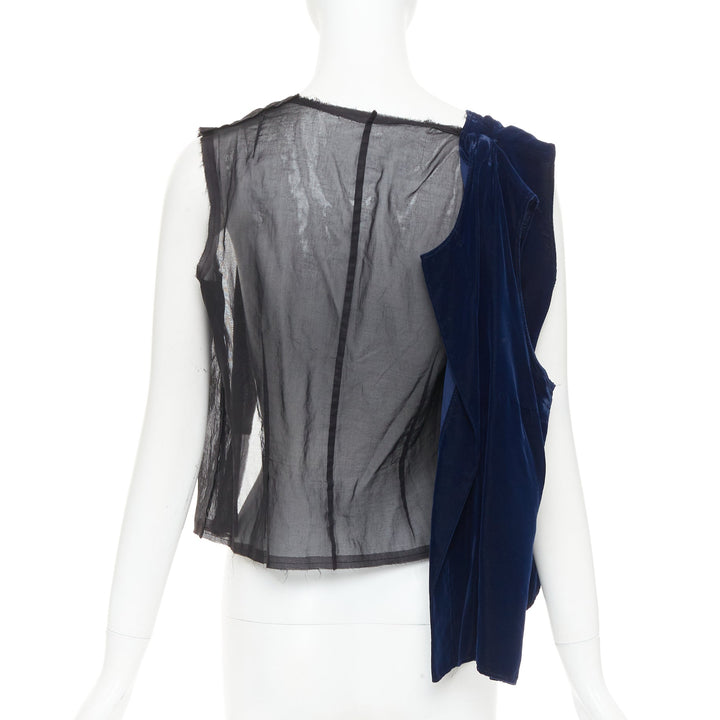 COMME DES GARCONS 1998 Vintage Fusion navy velvet black sheer deconstructed vest
