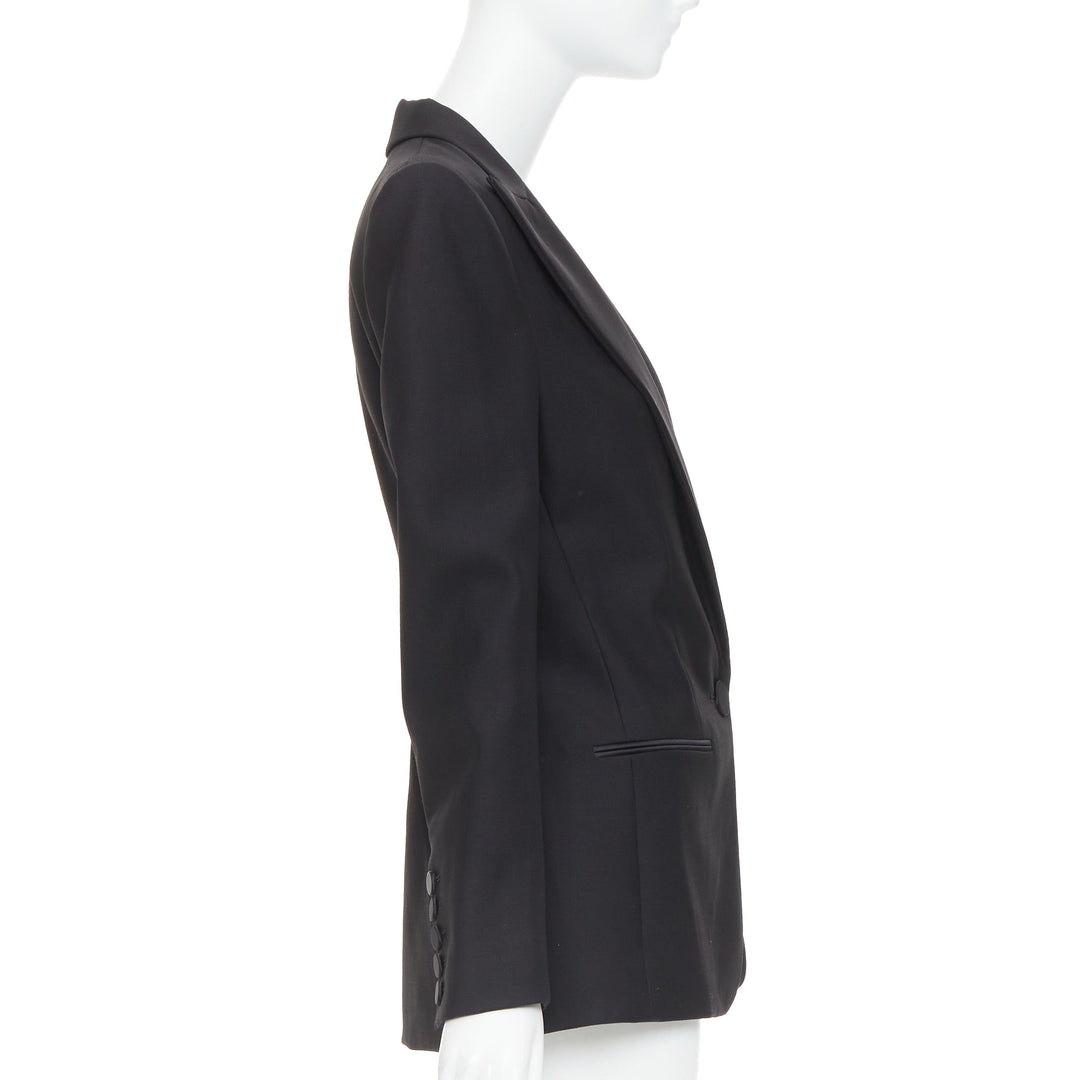ALEXANDRE VAUTHIER black wool satin peak lapel single breasted tuxedo blazer