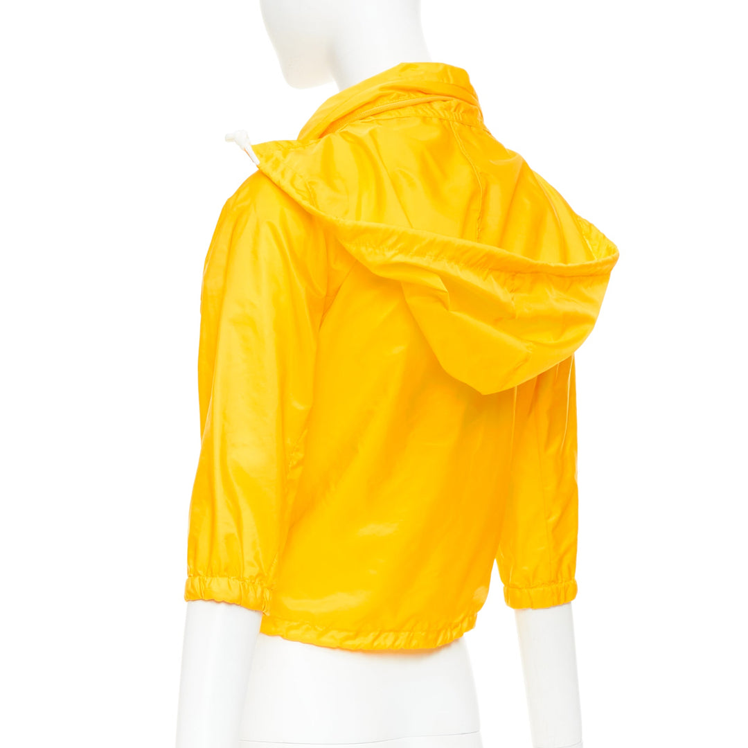 PRADA 2021 Re-nylon citron yellow white logo cropped jacket windbreaker IT38 XS
