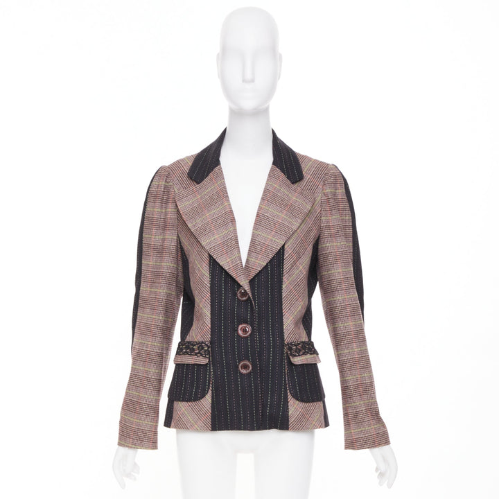 CHRISTIAN LACROIX patchwork plaid pinstripe tailored blazer jacket suit FR44 2XL