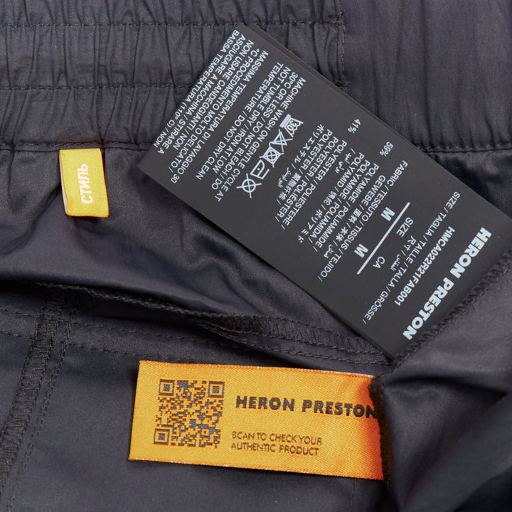 HERON PRESTON black orange nylon patchwork logo drawstring joggers M