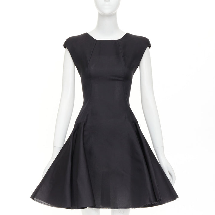 VICTORIA BECKHAM black tailored cap sleeve structured fit flare dress UK12 L