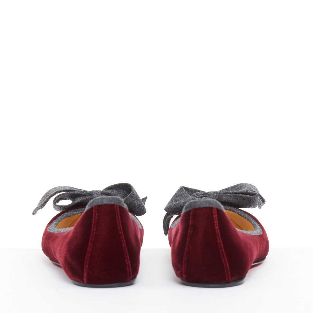 CHRISTIAN LOUBOUTIN Minnie Flat Velvet Flannel rouge ballerina flats EU37.5