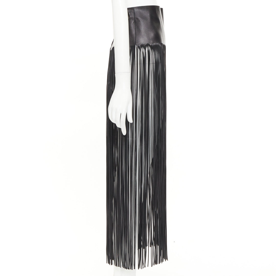 VALENTINO 2016 Runway black lambskin leather fringe belt overskirt IT44 L