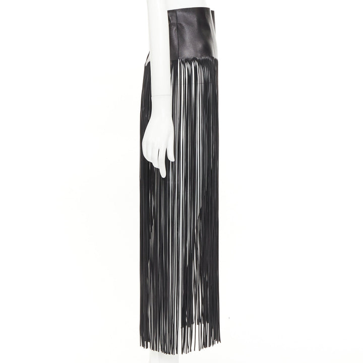 VALENTINO 2016 Runway black lambskin leather fringe belt overskirt IT44 L