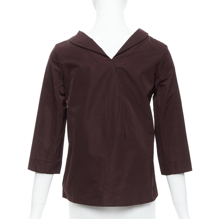 MARNI burgundy silk blend reverse dipped neckline cropped top IT38 XS