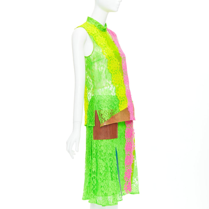 CHRISTOPHER KANE 2016 Runway neon green pink PVC lace skirt set UK8 S