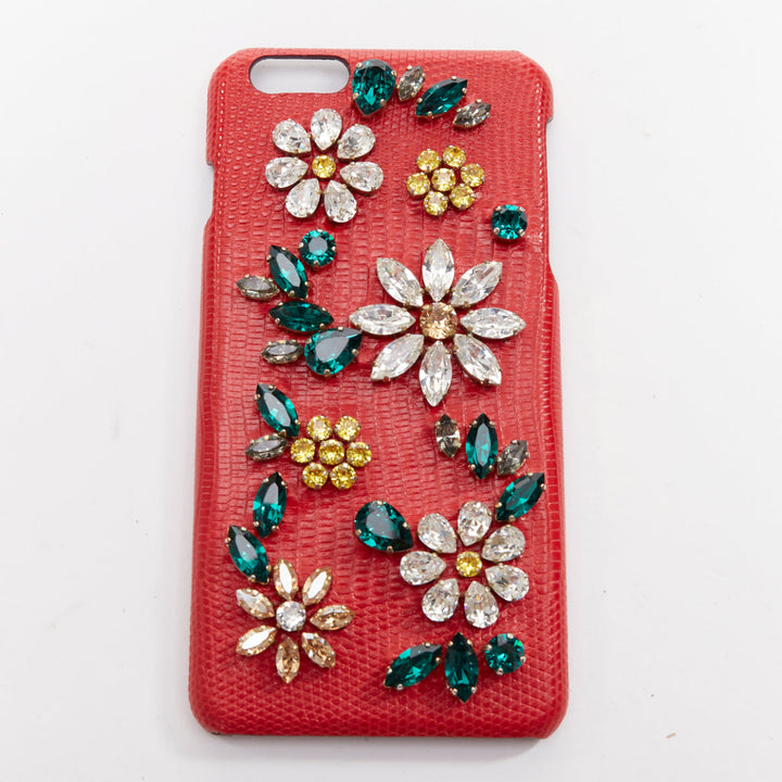 DOLCE GABBANA Iphone 6 red leather green yellow floral crystal cover case