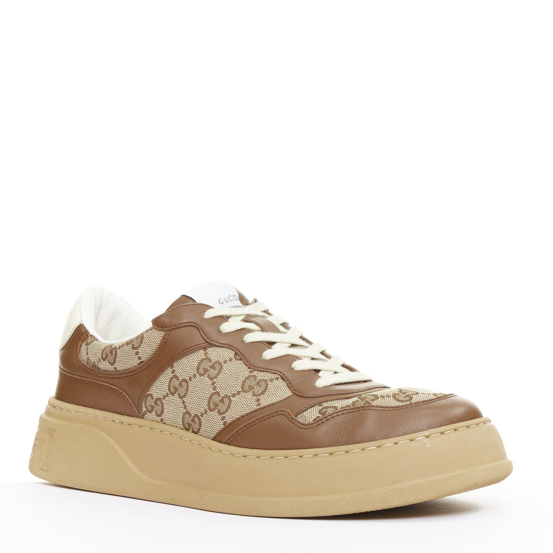 GUCCI brown leather canvas GG monogram logo chunky platform sneaker UK9.5 EU43.5