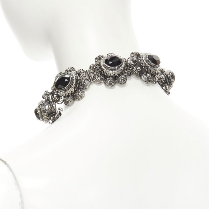 ALEXANDER MCQUEEN Runway Rose Choker gunmetal silver black jewel choker necklace