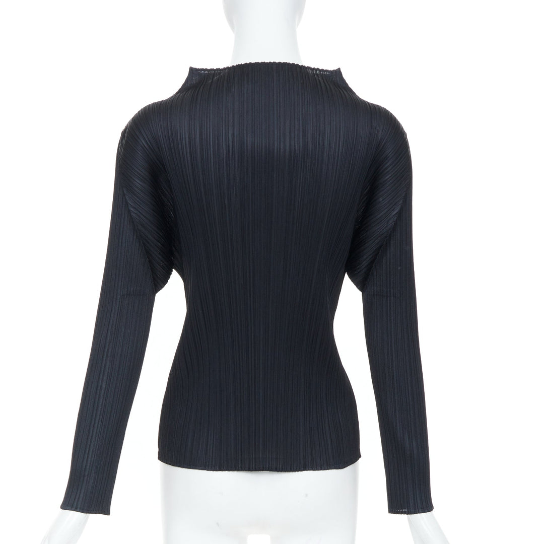 ISSEY MIYAKE Pleats Please black plisse angular mock neck top JP3 L