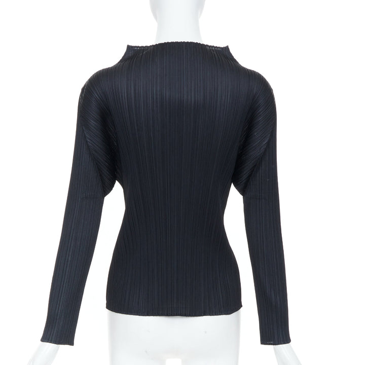 ISSEY MIYAKE Pleats Please black plisse angular mock neck top JP3 L