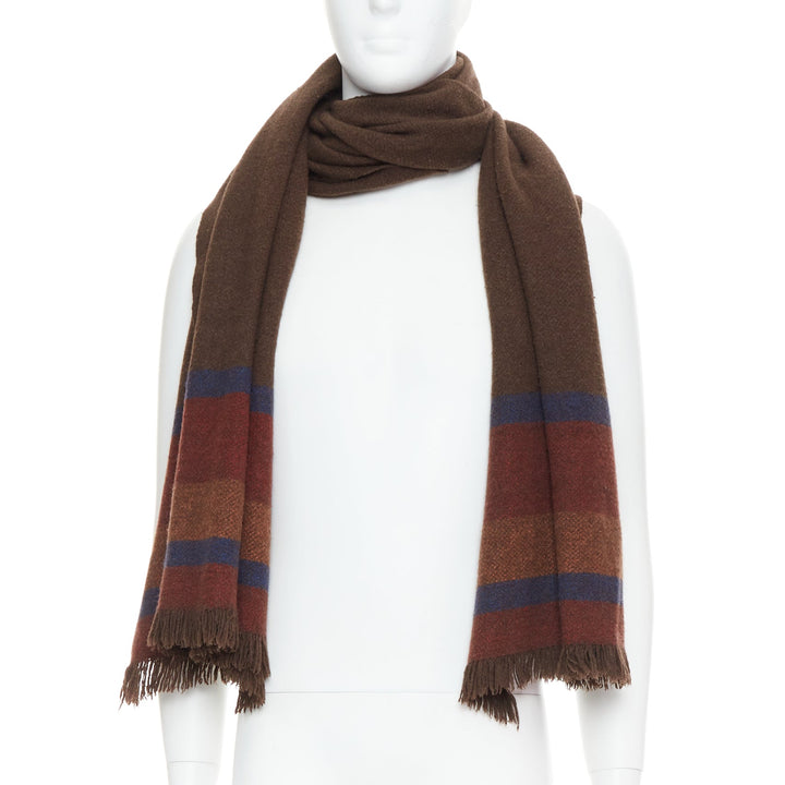CHRISTOPHE LEMAIRE brown 100% yak wool Tibet handcrafted stripe scarf