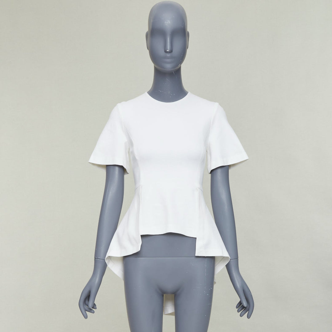 ROSETTA GETTY cream silk trim peplum cascade high low top top XS