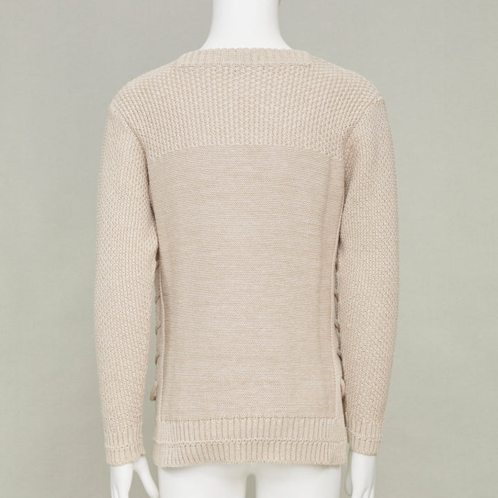 ISSEY MIYAKE beige oatt openwork yoke panels textured cotton sweater JP1 S
