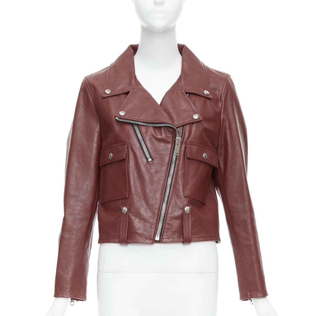 GOLDEN GOOSE Life burgundy calfskin leather cropped biker jacket M