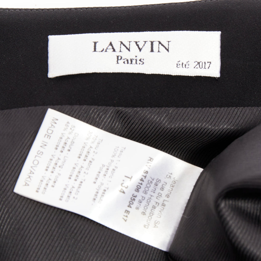 LANVIN 2017 Cady black cream trim front slit high waist pencil skirt FR34 XS