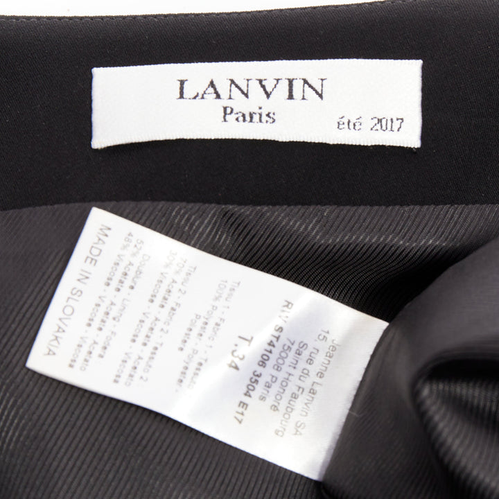 LANVIN 2017 Cady black cream trim front slit high waist pencil skirt FR34 XS