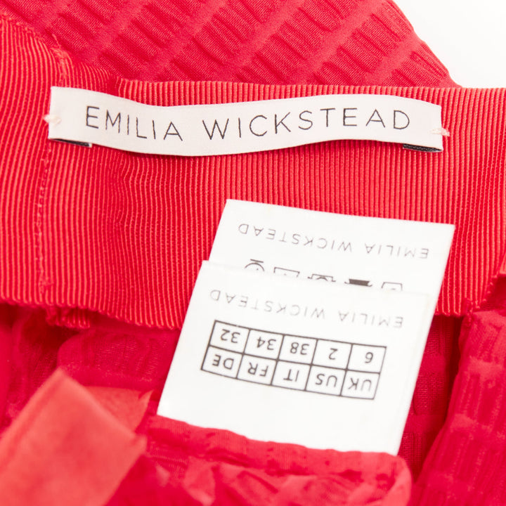 EMILIA WICKSTEAD Evelina red seersucker textured square neck maxi dress UK6 XS