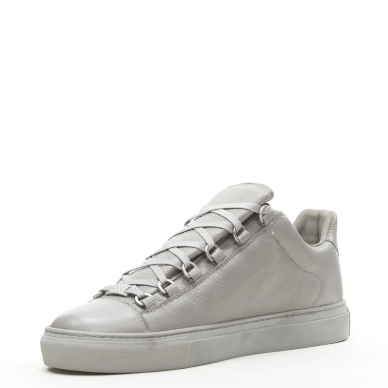 BALENCIAGA DEMNA Arena Pyrite Grey grained leather low sneakers EU45 US12
