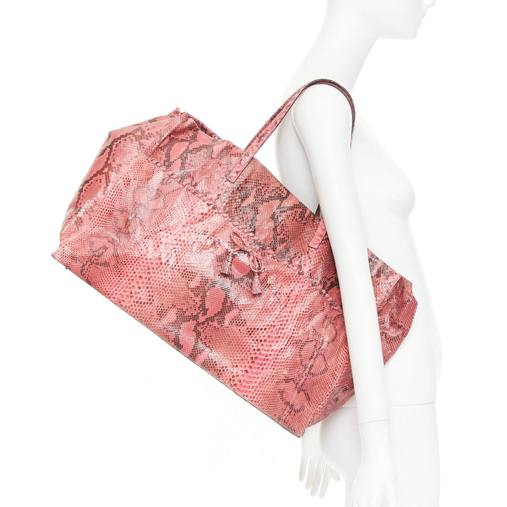 ANYA HINDMARCH pink scaled leather bow tassel shopper tote bag