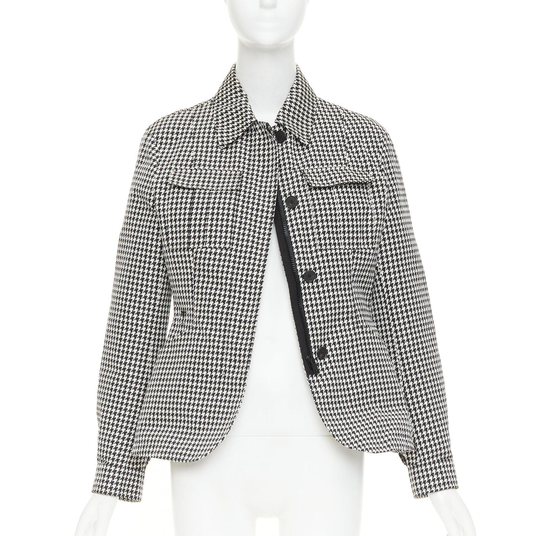 DIOR 2019 black white houndstooth CD bee utility cinched waist bar jacket FR38 M