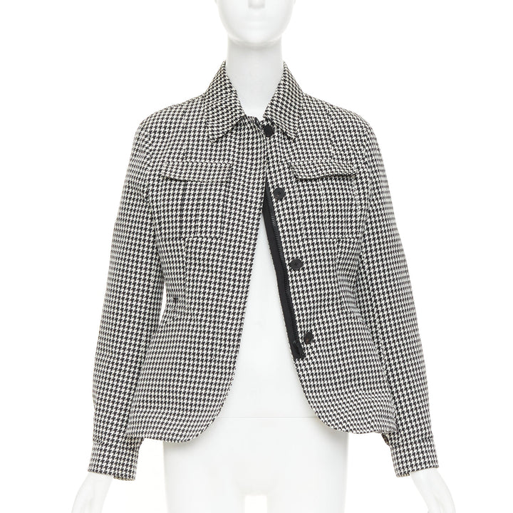 DIOR 2019 black white houndstooth CD bee utility cinched waist bar jacket FR38 M