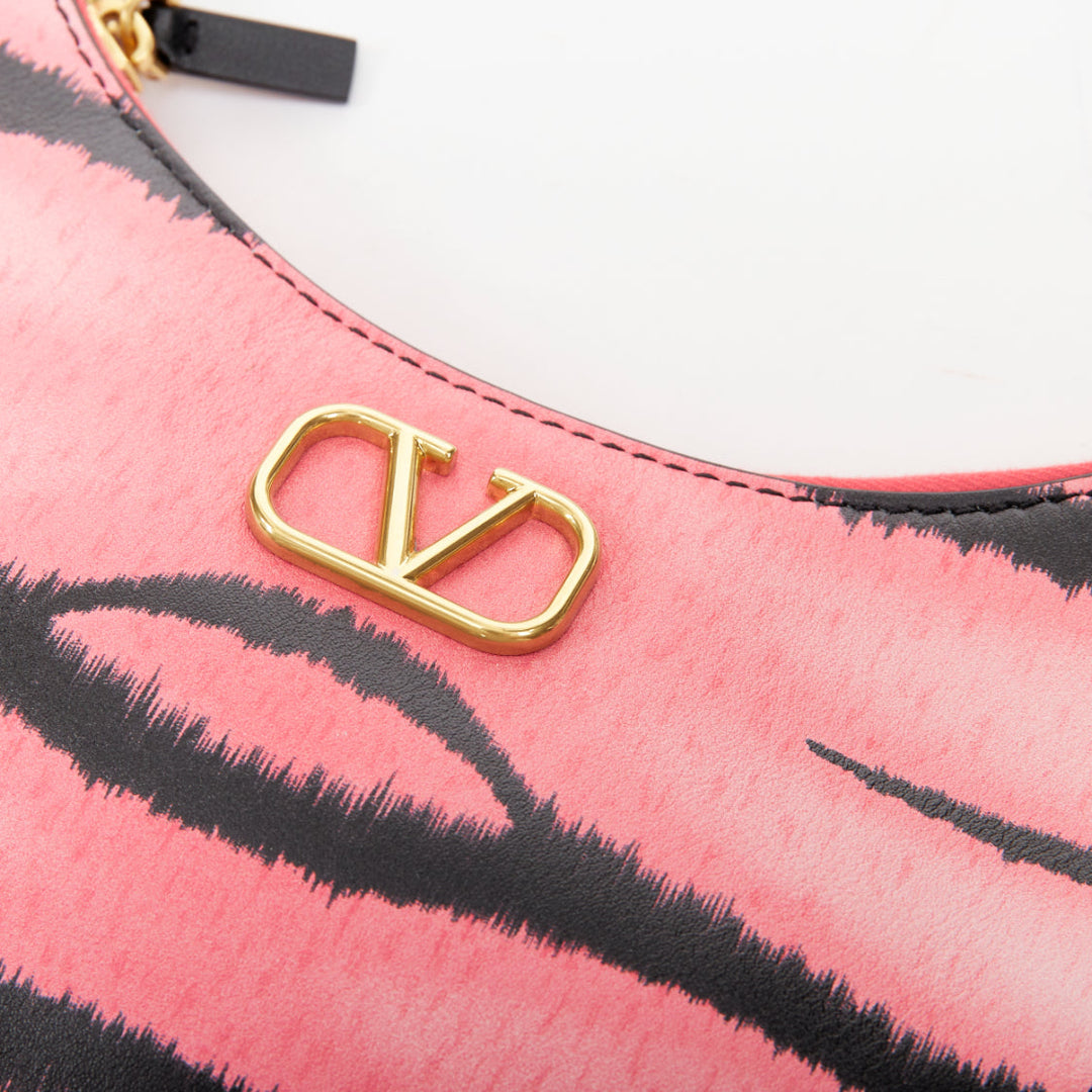 VALENTINO 2022 Tiger 1967 pink black animal print calfskin hobo moon bag