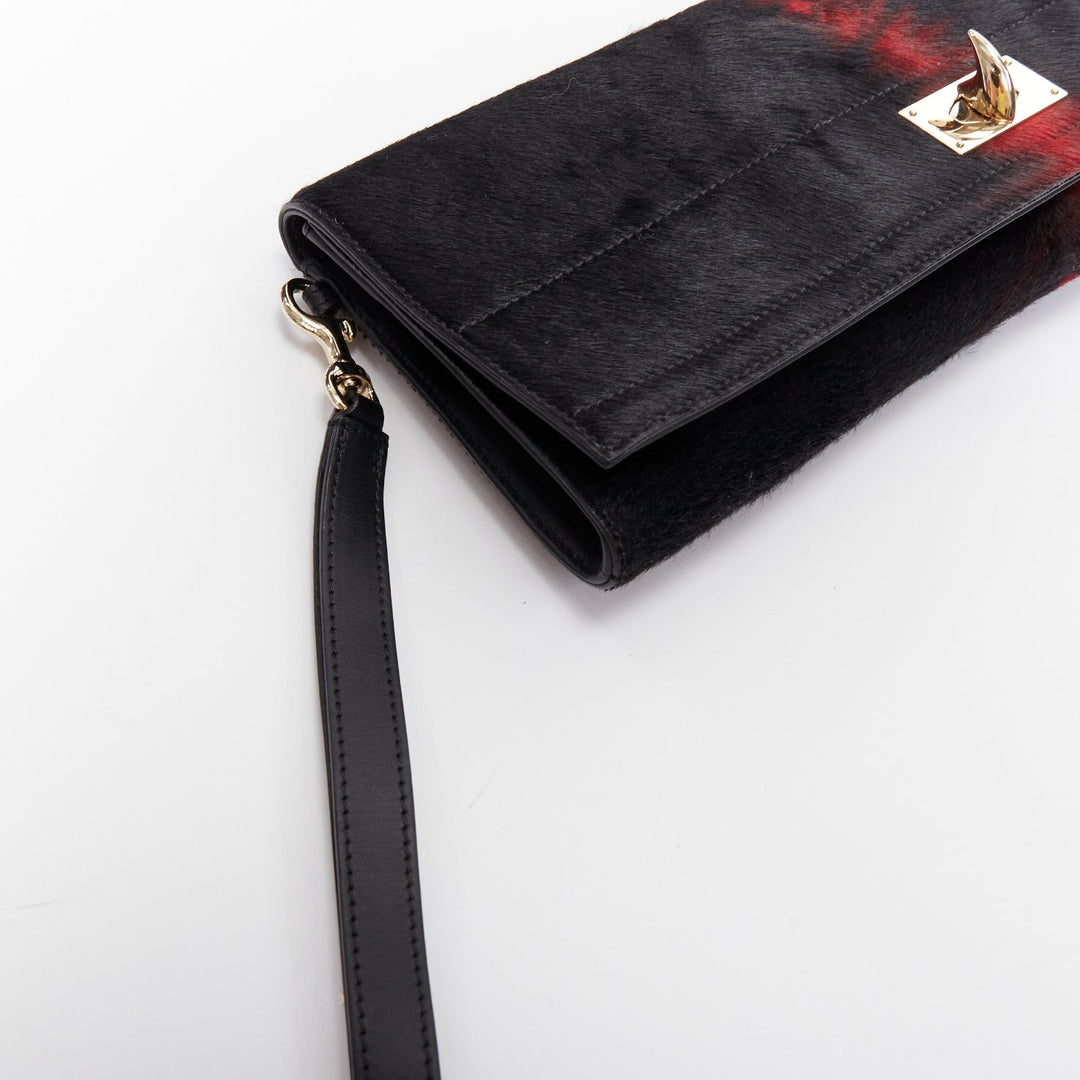 GIVENCHY Shark black red ponyhair gold turnlock foldover clutch bag