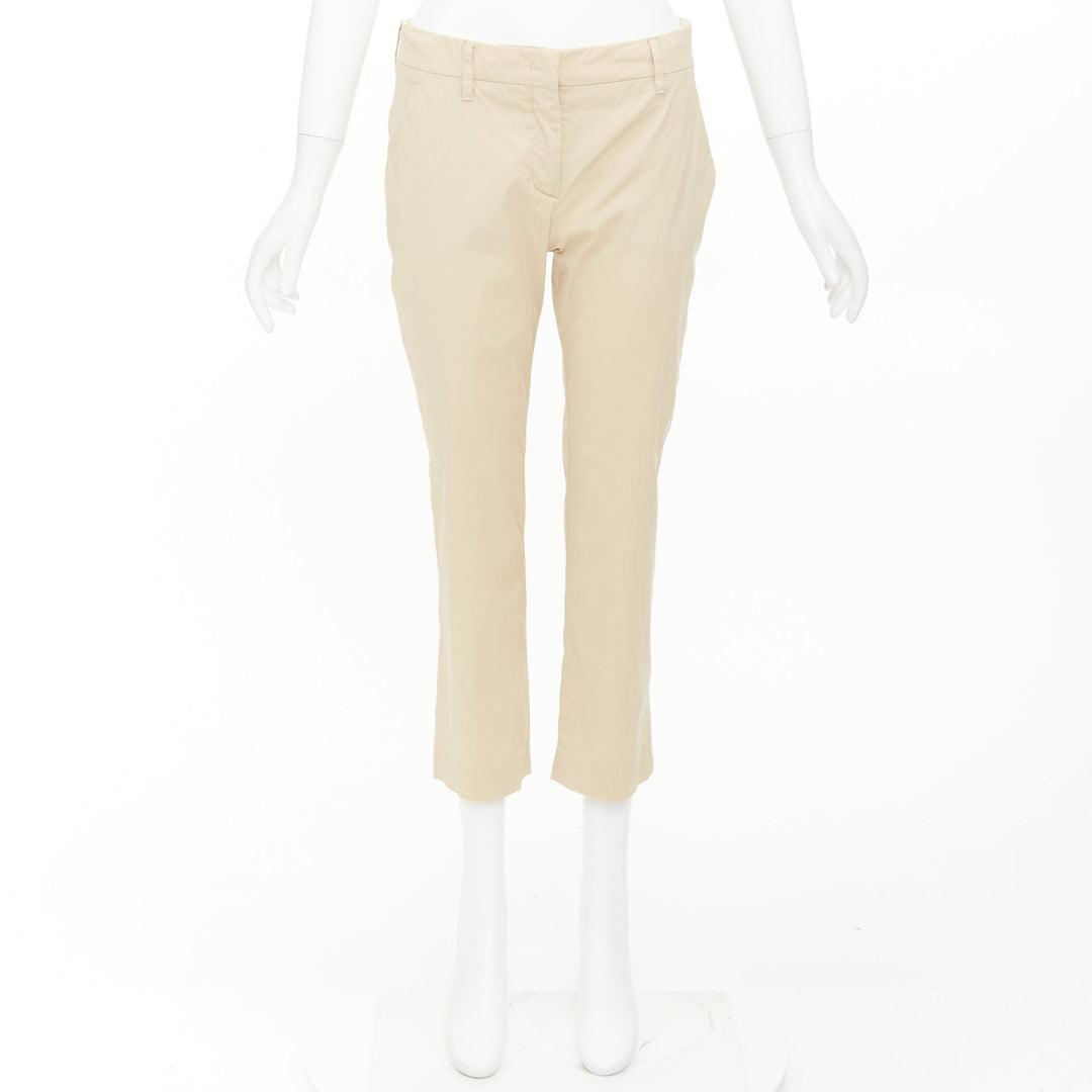 PRADA 2020 beige light cotton blend white taped logo cropped pants IT40 S