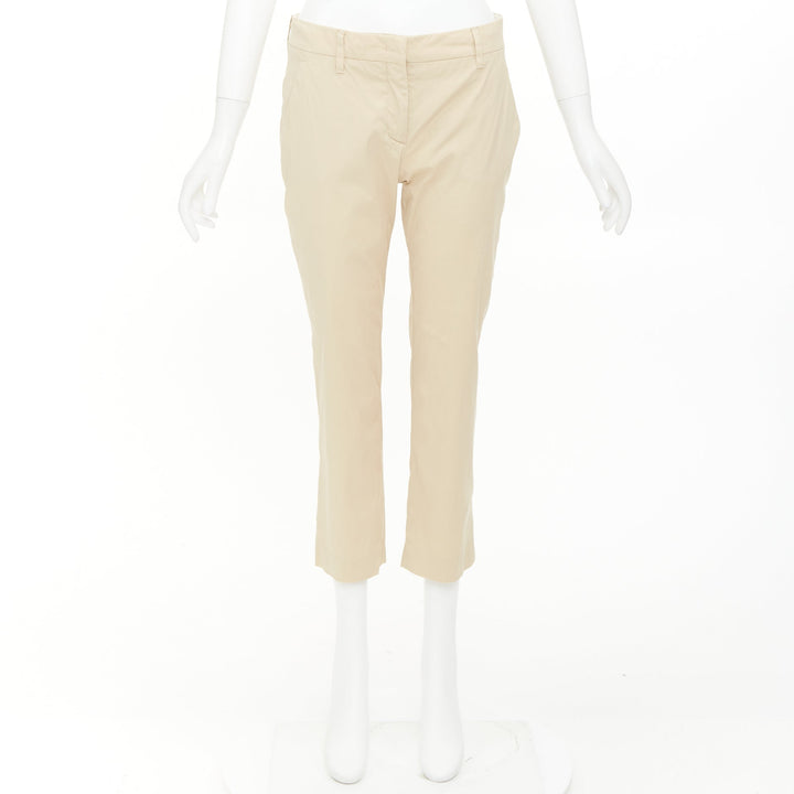 PRADA 2020 beige light cotton blend white taped logo cropped pants IT40 S