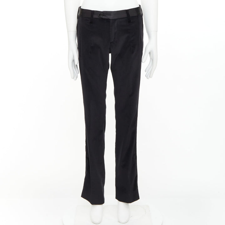 DOLCE GABBANA black cotton blend velvet satin trim tuxedo pants IT44 XS
