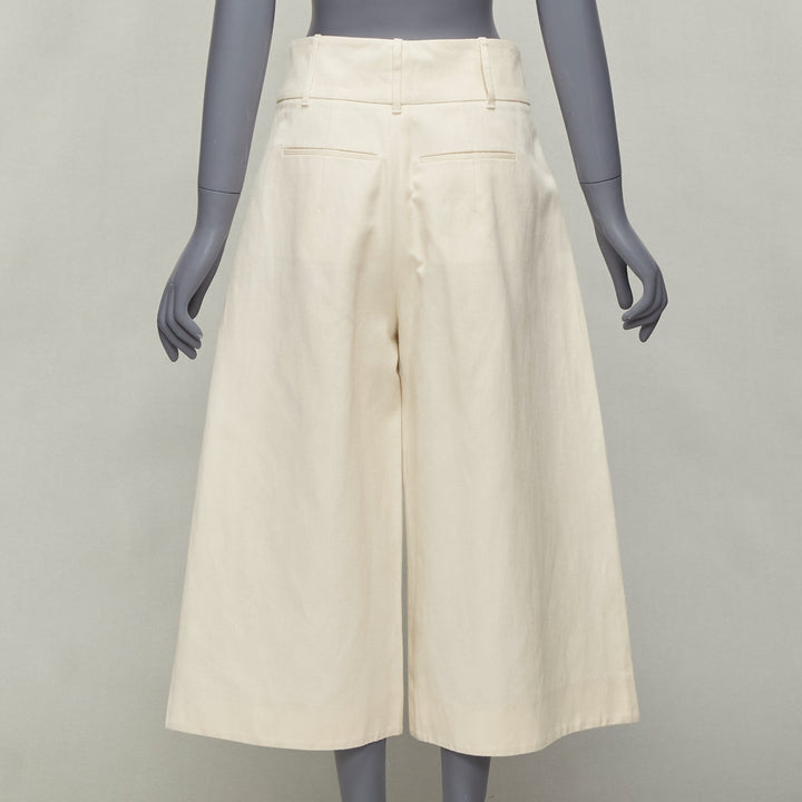 MARNI beige cotton linen canvas mid waist pleated wide leg culottes IT38 XS