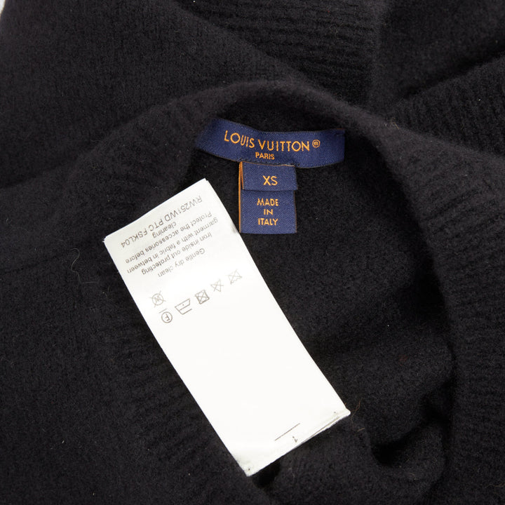 LOUIS VUITTON Cursive Signature black white wool blend fluffy logo sweater XS