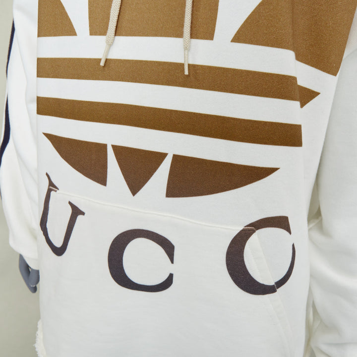 GUCCI 2022 Runway Adidas Trefoil cropped raw hem oversized hoodie sweatshirt S