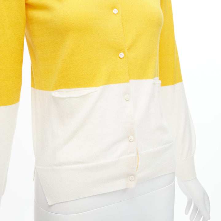 STELLA MCCARTNEY yellow white colorblock cotton pocketed cardigan sweater 12y