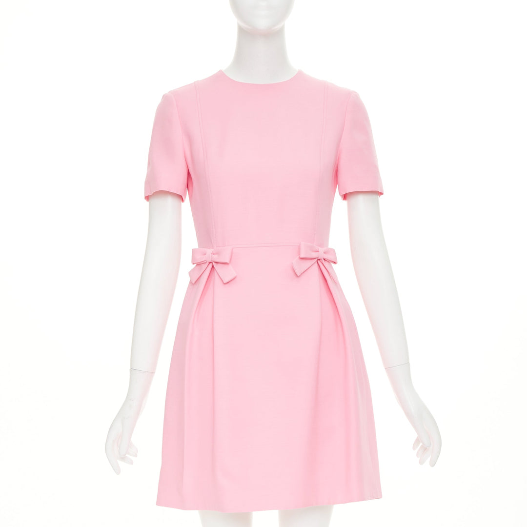 VALENTINO 2023 Crepe Couture pink virgin wool silk bow detail dress IT40 S
