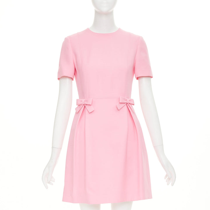 VALENTINO 2023 Crepe Couture pink virgin wool silk bow detail dress IT40 S