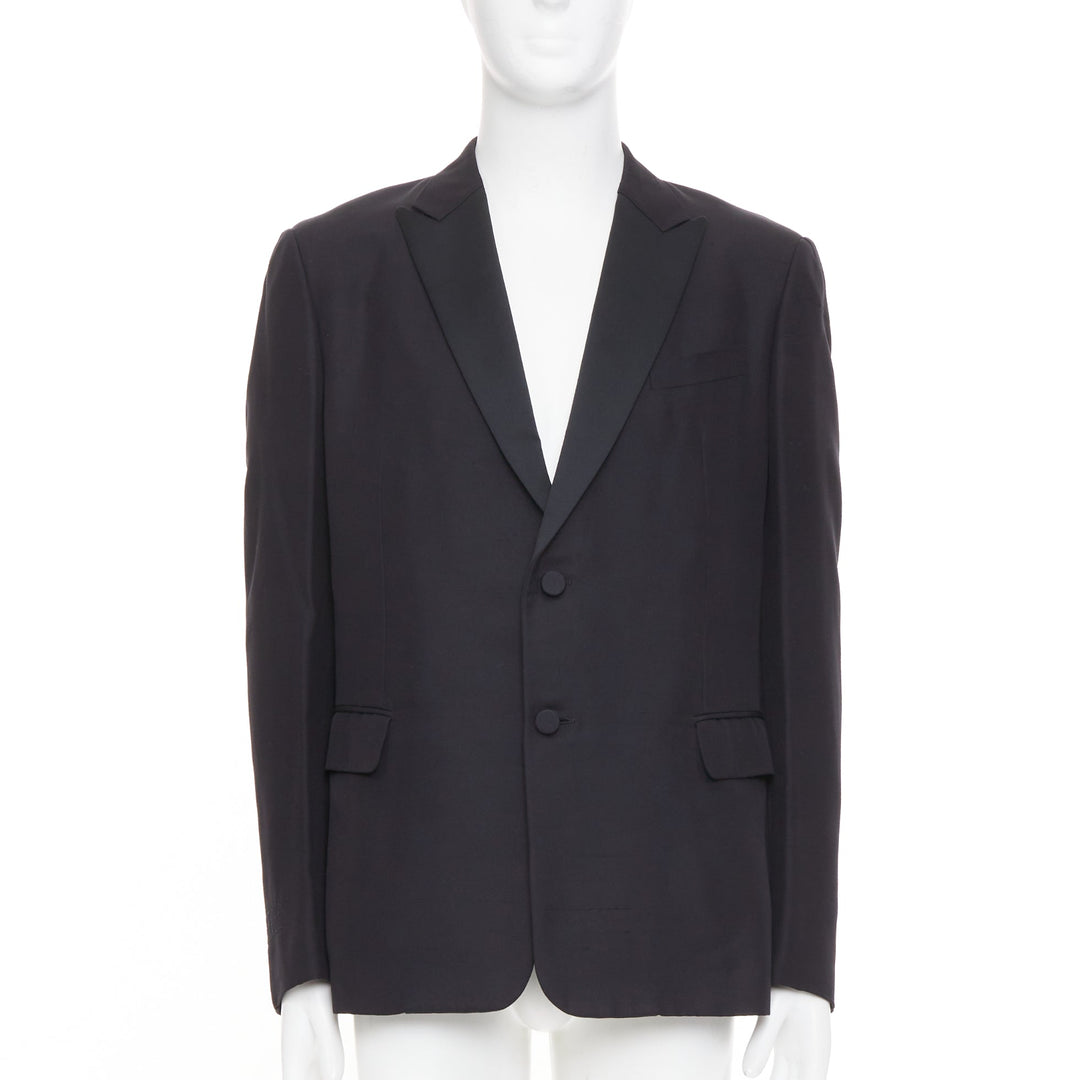 VALENTINO black 100% silk satin trim peak label full canvas tuxedo blazer IT48 M