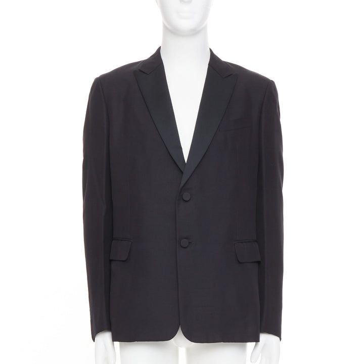 VALENTINO black 100% silk satin trim peak label full canvas tuxedo blazer IT48 M