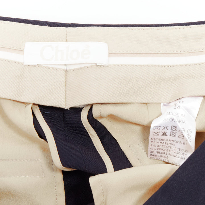 CHLOE navy concealed fly back darts tapered flare pants FR34 XS