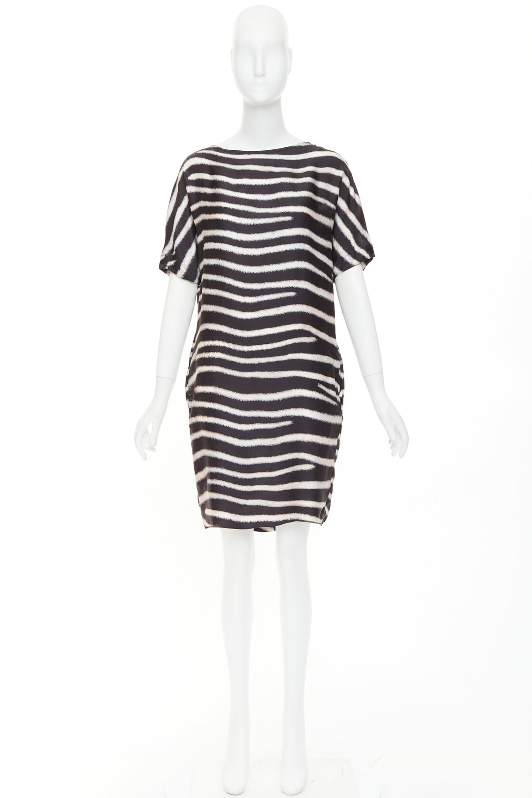 STELLA MCCARTNEY 2009  100% silk black zebra stripe print tent dress IT38 XS