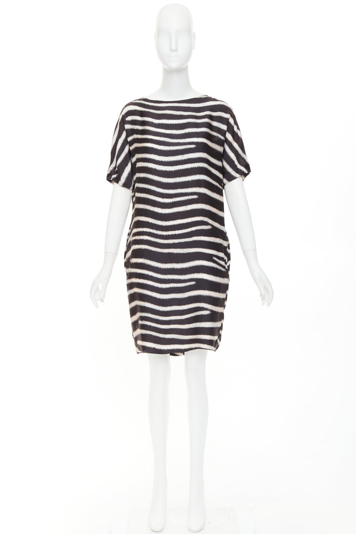 STELLA MCCARTNEY 2009  100% silk black zebra stripe print tent dress IT38 XS