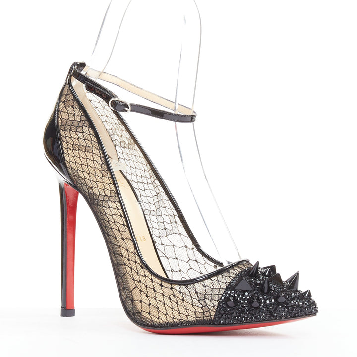 CHRISTIAN LOUBOUTIN Picks &Co Potpourri 120 black lace spike strass pumps EU37.5