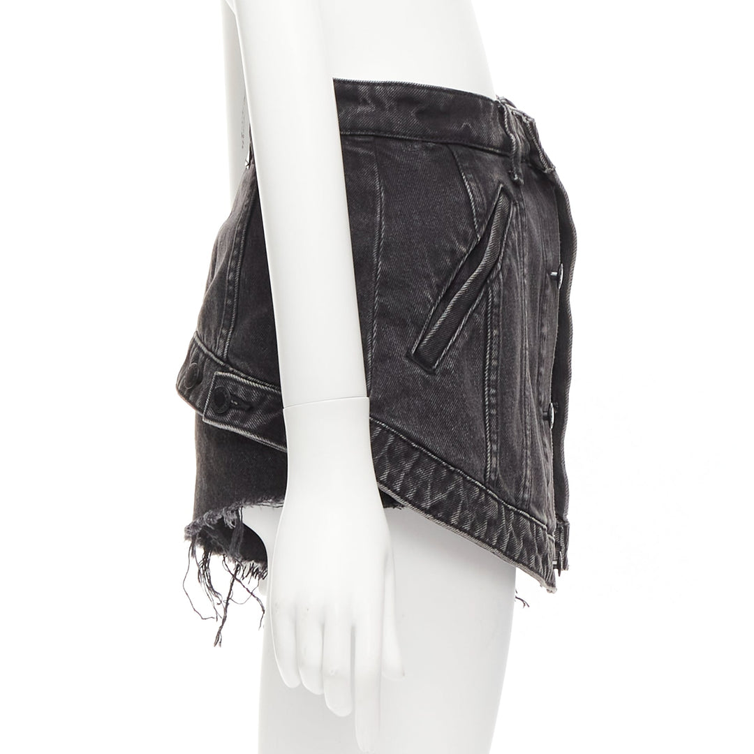 ALEXANDER WANG black washed cotton layered skort high waist cutaway shorts 25"