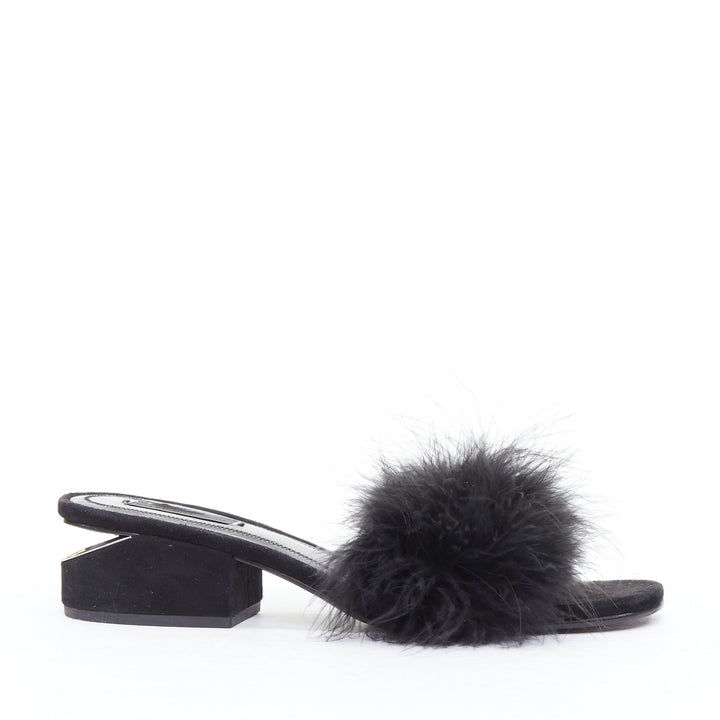 ALEXANDER WANG Lou black feather embellished suede mules EU37.5