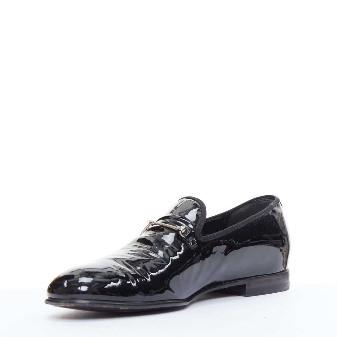 GUCCI Vintage black patent leather silver horsebit dress loafers UK7 EU41