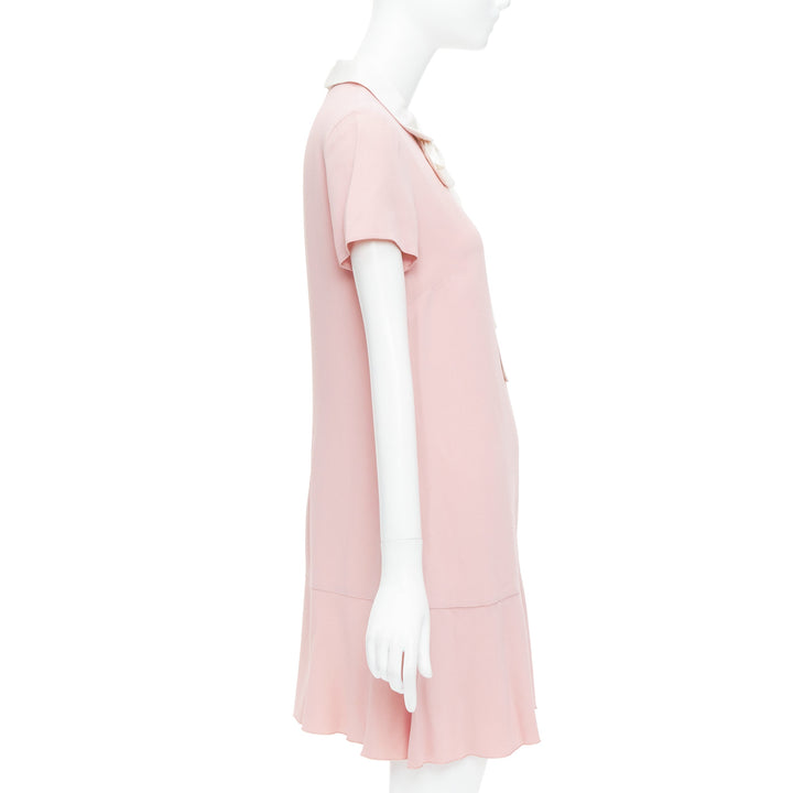 RED VALENTINO pink cream bow tie peter pan collar shift dress IT42 M